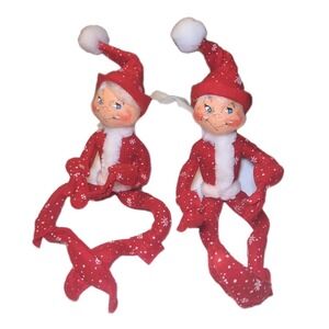 2x Annalee Snowflake Elf Pixie 14" Christmas 2007 Winter Red & White